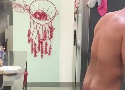 Nude Italian Chef Cooking Spaghetti