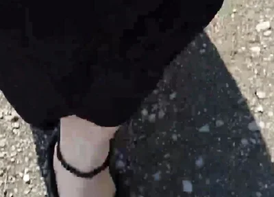 Outdoor in a Black Caftan and Barefoot in Black Birkenstocks