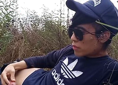 Gay Asian Twink Jon Arteen Speaks French, Masturbates His Smooth Penis In The Rain, Lubricated