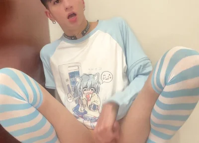 Blue Femboy Having Fun with New Toy