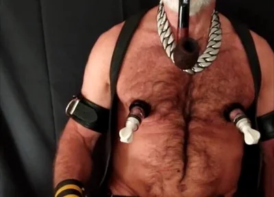 Stepdad Playing with Strap-on While Smoking His Pipe