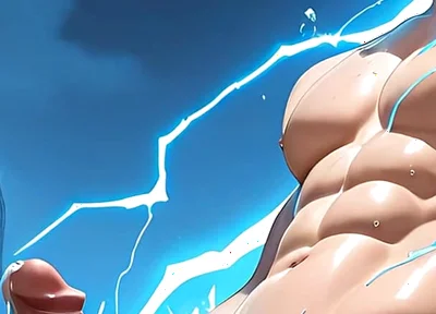 Lightning Elemental Solo Boy Jerking Erect Dick with Electric Glow
