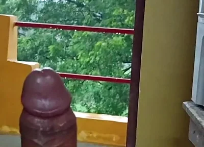 Indian Boy Naked in Rain in Balcony Huge Cock Masturbation