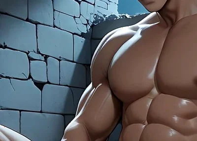 East Asian Handsome Boy Jerking in Library Toilet Under Moonlight Ruins