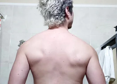 Handsome Flexing Muscles in the Bathroom, Big Cock