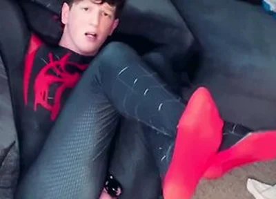 Super Hero Spiderman Cosplay Twink Getting Fucked By Machine
