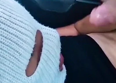 Self-sucking and Fucking a Tight Ass in a Taxi Driver's Car in Public
