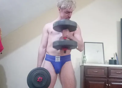 Handsome White Latino Working Out in Jockstrap