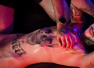 Camilo Brown Giving Intense Handjob To Hot Tattooed Stud Inked Mike Making Him Shoot His Cum