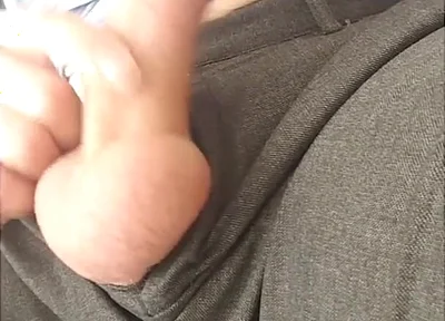 Playing with my cock in suit pants, then stripping and drenching my t-shirt in cum