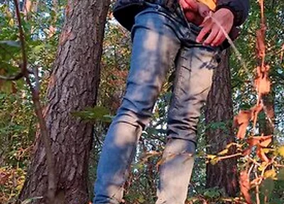 Guy Long Pissing In The Forest Under A Tree