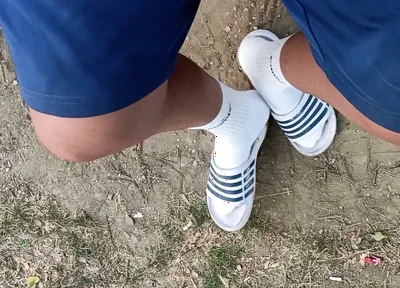 Making Socks Dirty in Slides - Used Socks and Slides and Uncut Soft Cock
