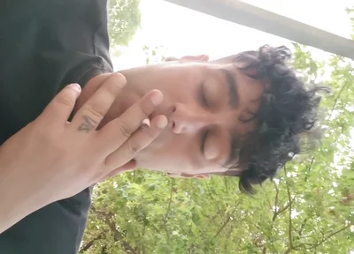 Smoking Outdoor and Showing Balls and Soft Uncut Cock