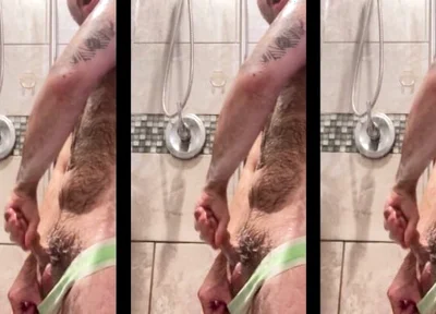 Handsome Hairy Hung Shower Bator Horny at the Gym Needed to Edge and Sperm for My Guys