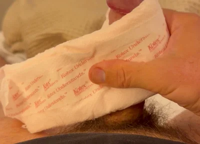 Smelling Pantyliner Inspires Cum on Huge Kotex Pad