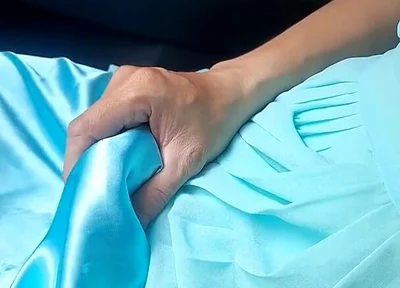 Cum Wearing Blue Chiffon Dress with Satin Lining