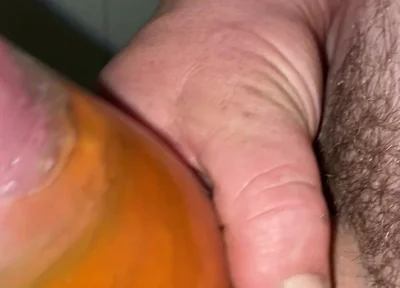 Uncut Cock with Tied Balls Pisses and Cums in Condom