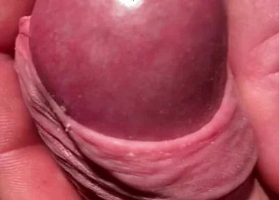 Edging His Big Cock Head with His Own Foreskin Until He Cums