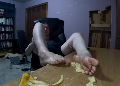 Having Fun with a Banana - Crush & Self Foot Worship