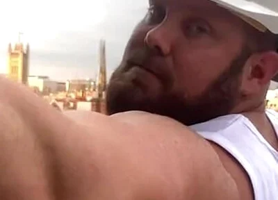 Builder Iron Bending Muscle Flexing and Measuring