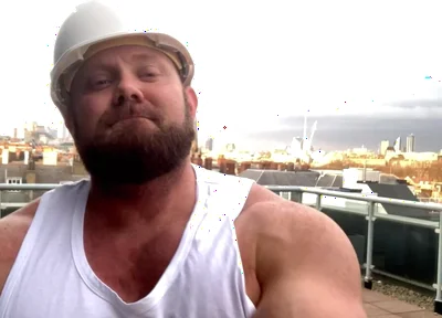 Builder Iron Bending Muscle Flexing and Measuring