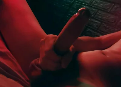 Very Passionately Masturbates a Huge Cock at Night and Moans!