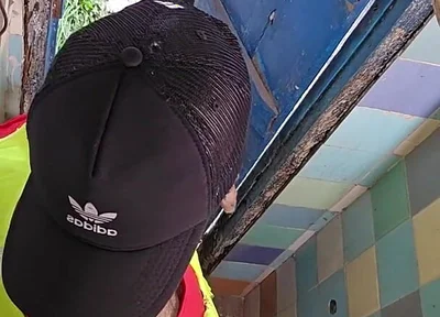Two Construction Workers Making Out in the Company Bathroom.