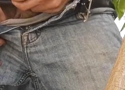 Hiding Outside Behind a Tree to Jerkoff with Huge Cumshot