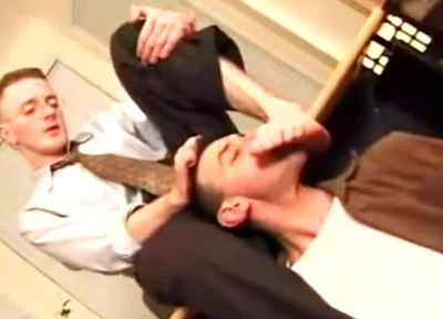 Vintage Office Worship- Dress Shoes, Black Socks, And Bare Feet Under The Desk