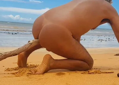 Ladysilva on the Beach Naked Masturbates with a Cock in Her Hot Ass