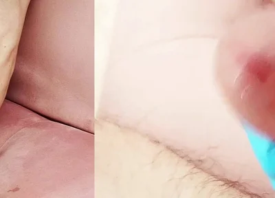 Blue Latex Glove Hand Hard Jerking off Huge Mushroom Head Cock with Cumshot