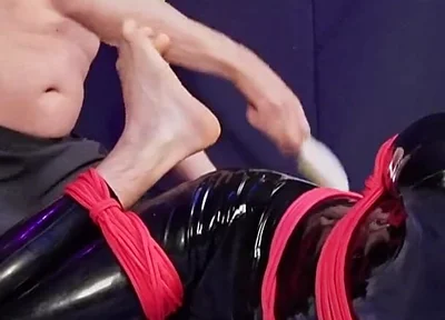 Nicky Roped Ballgagged and Tickled in Latex